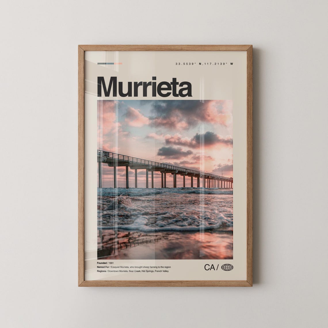 Murrieta California Sunset Pier Minimalist Travel Art Poster
