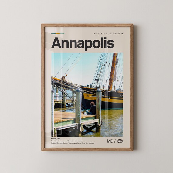 Annapolis Print Wall Art Poster Photo Dcor Map Maryland