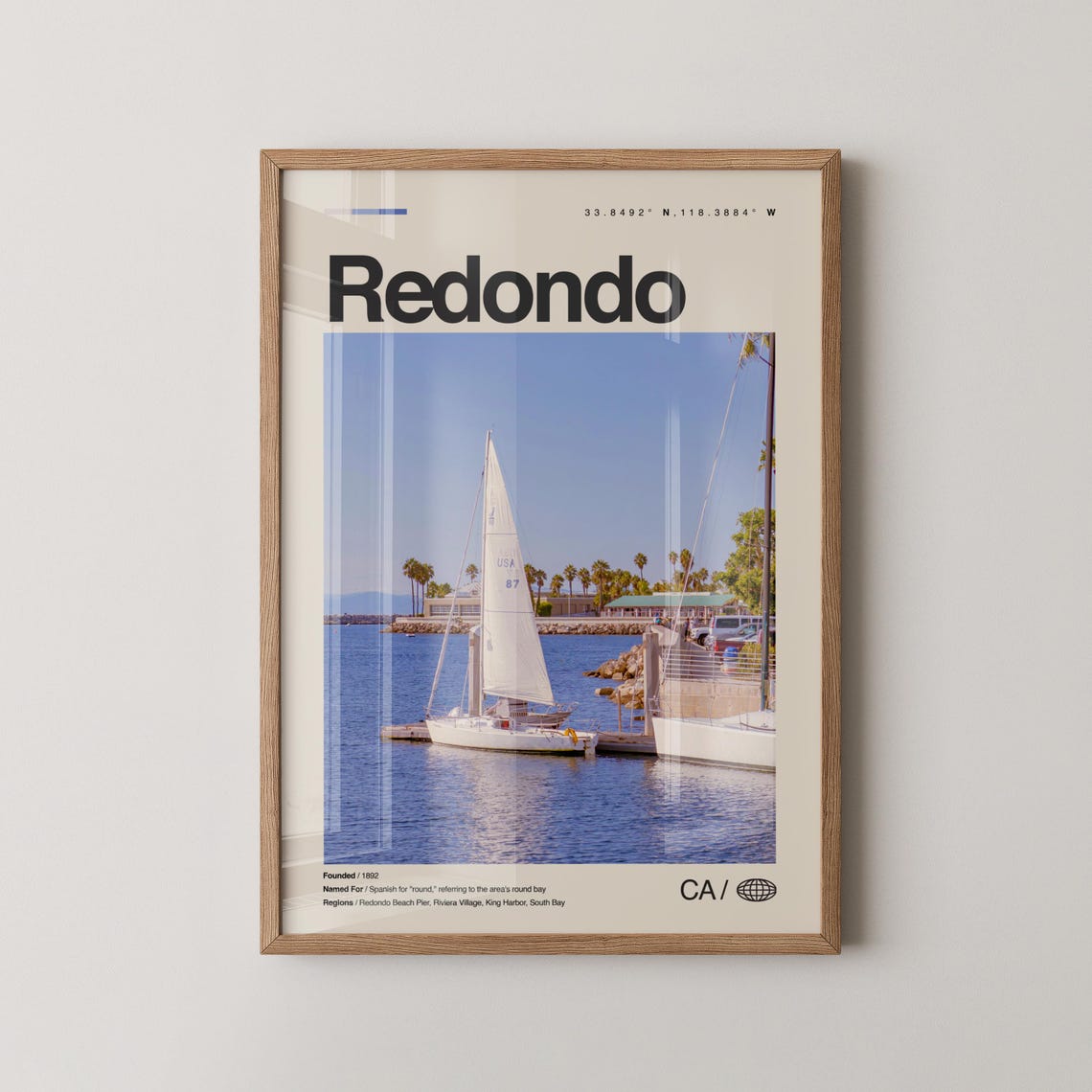 Redondo California Sailboat Harbor Marina Photo City Art Print