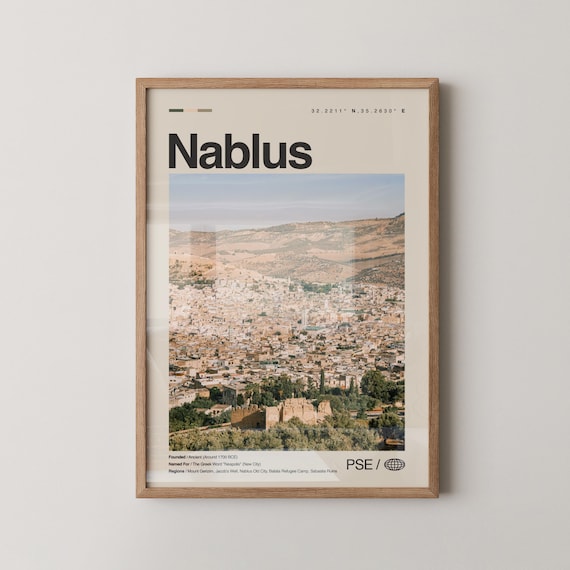 Nablus Old City Hillside Photo Poster with Coordinates and Facts