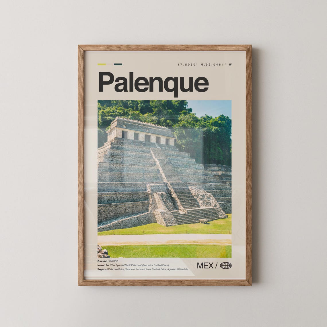 Palenque Mexico Ancient Mayan Step Pyramid Ruins Travel Poster
