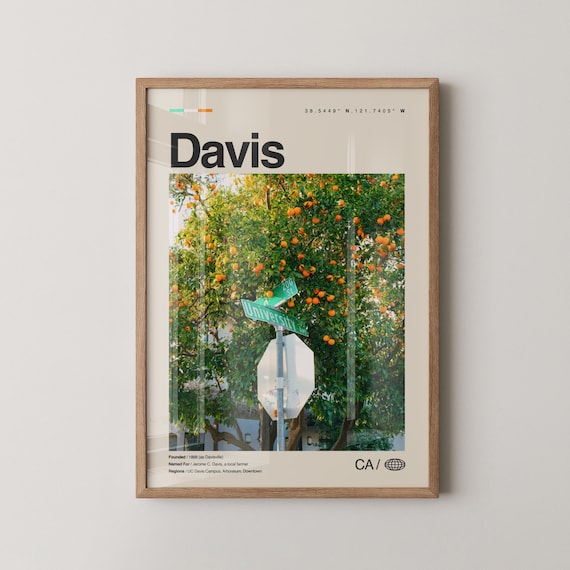 Davis California Travel Poster University Avenue Orange Tree Street Photo Art