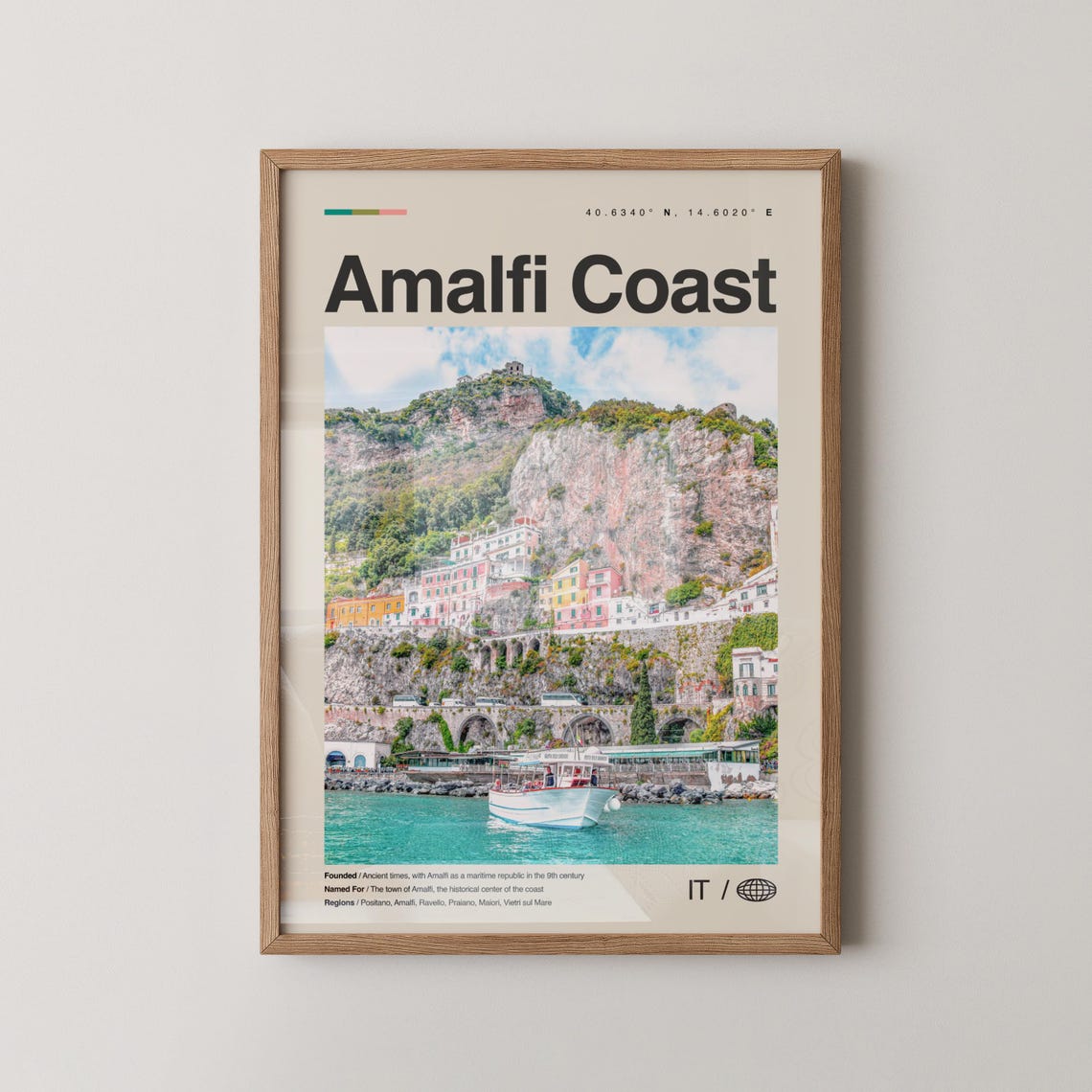 Amalfi Coast Italy Cliffside Village Photo Poster Coastal Decor