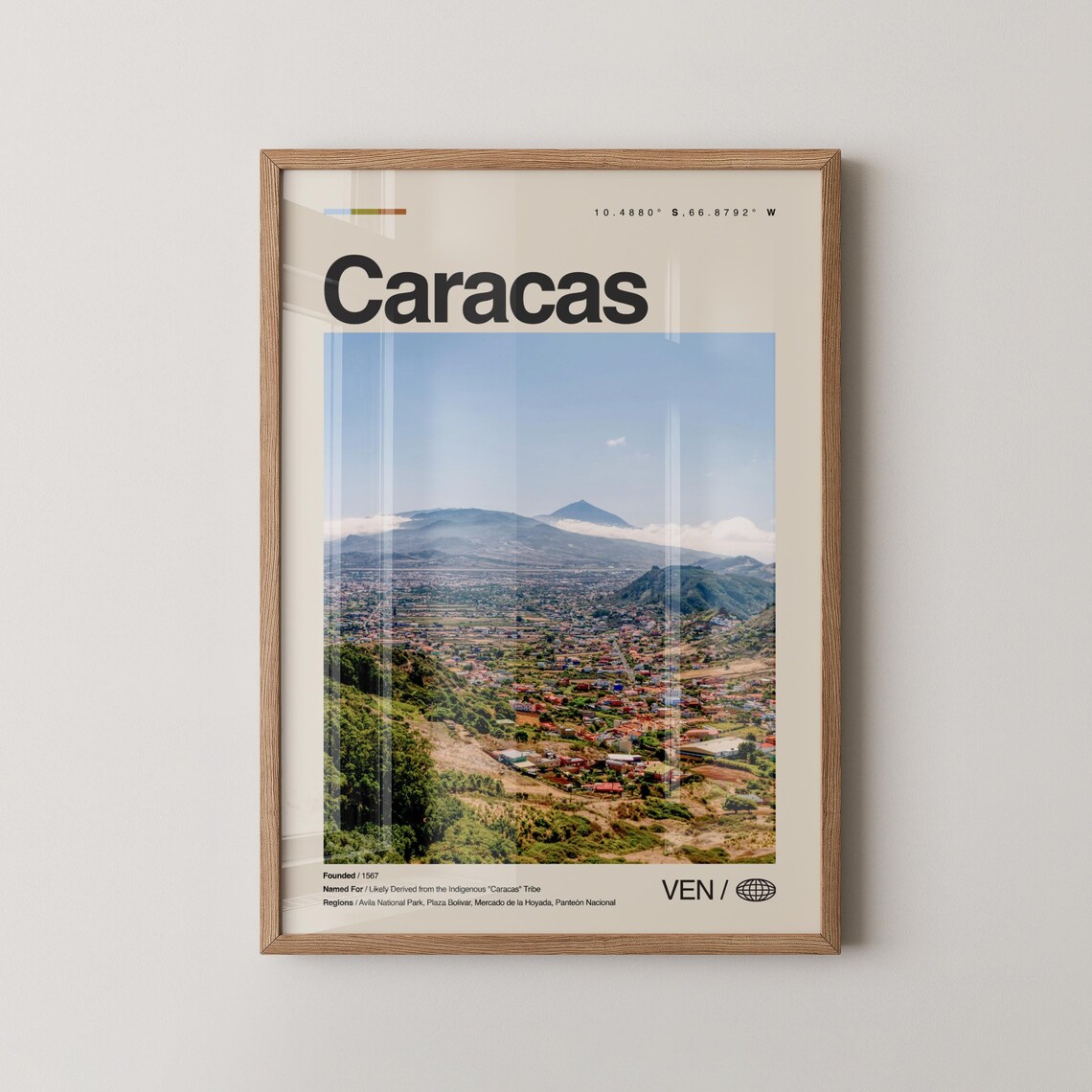 Caracas Venezuela Mountain Valley City Skyline Travel Poster