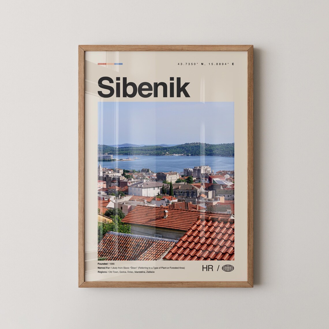 Sibenik Croatia Modern Travel Poster Terracotta Roofs Coast Photo
