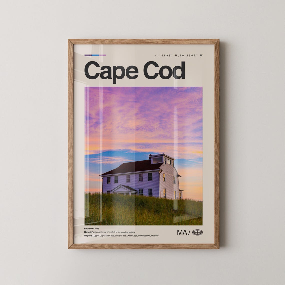 Cape Cod Massachusetts Sunset Coast Minimalist Travel Poster