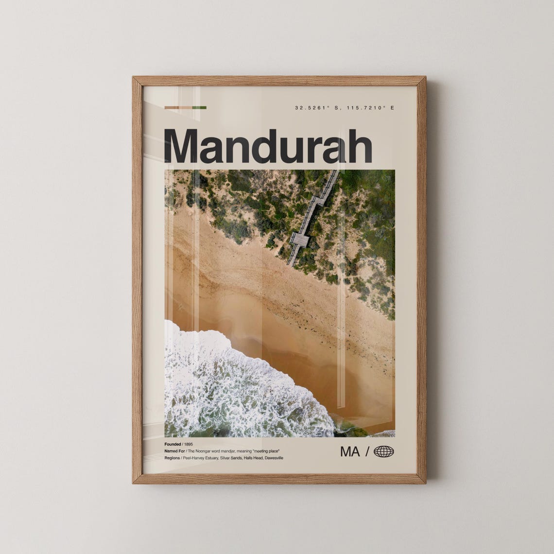 Mandurah Print Wall Art Poster Photo Dcor Map Australia