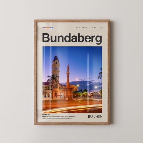 Bundaberg Print Wall Art Poster Photo Dcor Map Australia
