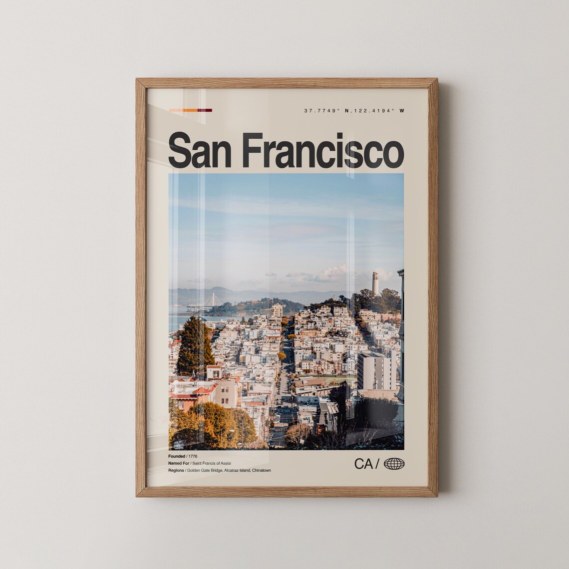 San Francisco California City Skyline Travel Photo Poster Coordinates Art