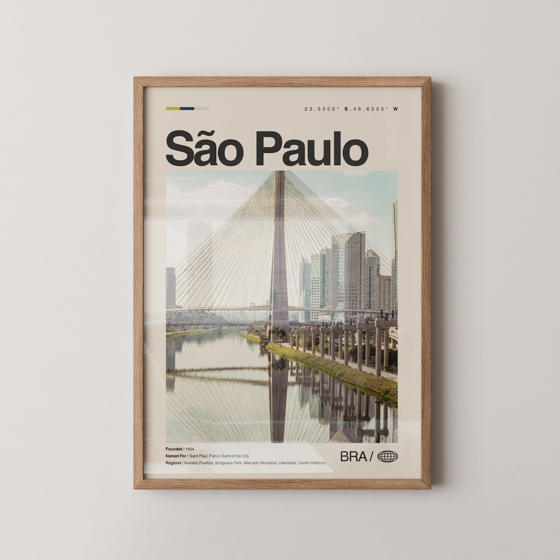 Sao Paulo Cable Stayed Bridge Minimalist City Photo Travel Poster