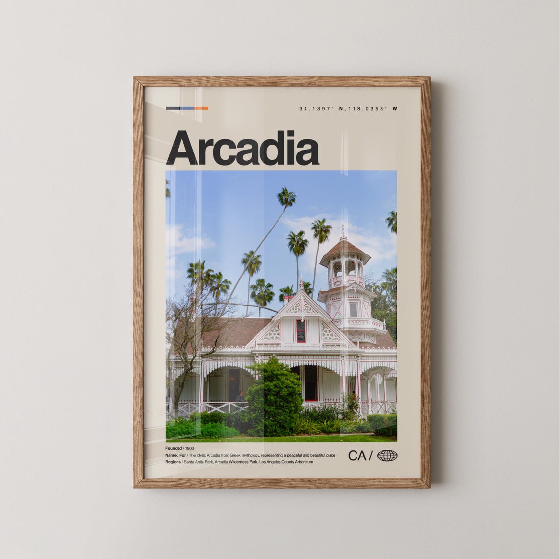 Arcadia California Victorian Mansion Palm Trees Travel Poster