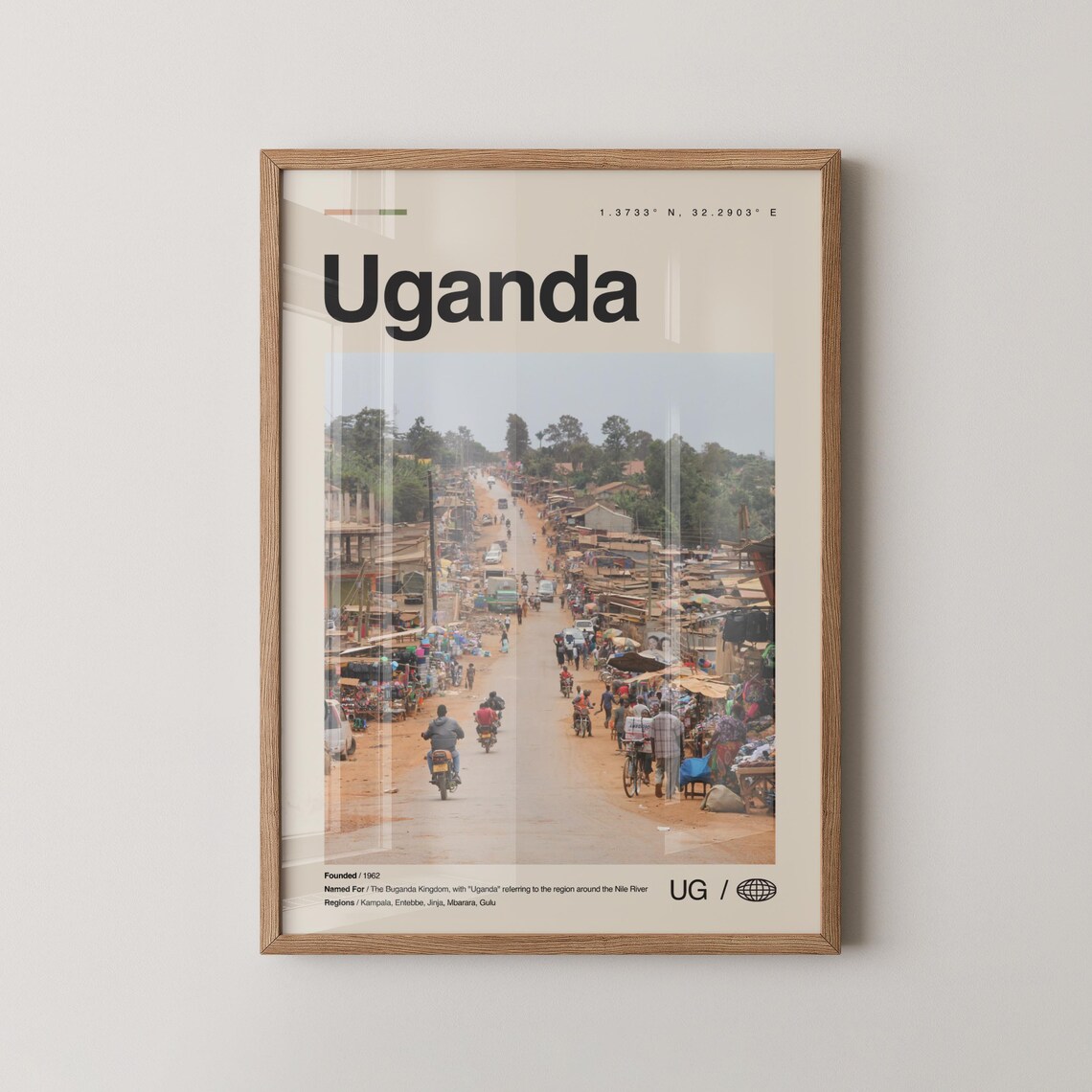 Minimalist Uganda Market Street Photo Travel Poster With Map Coordinates