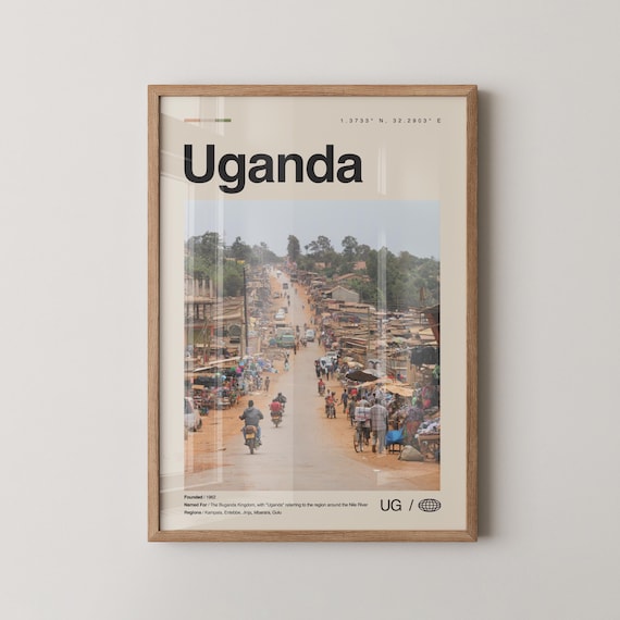 Minimalist Uganda Market Street Photo Travel Poster With Map Coordinates