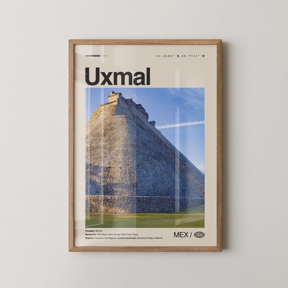 Uxmal Mexico Travel Poster Ancient Mayan Pyramid of the Magician Ruins