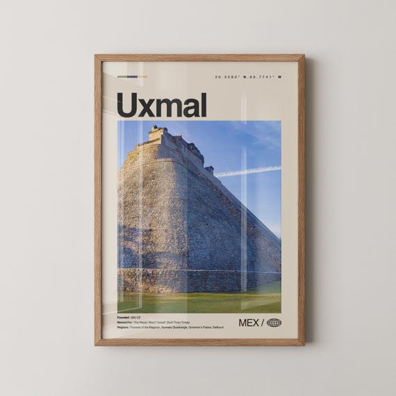 Uxmal Print Mexico Wall Art Poster Photo Pyramid Of The Magician Governors Palace Nunnery Quadrangle