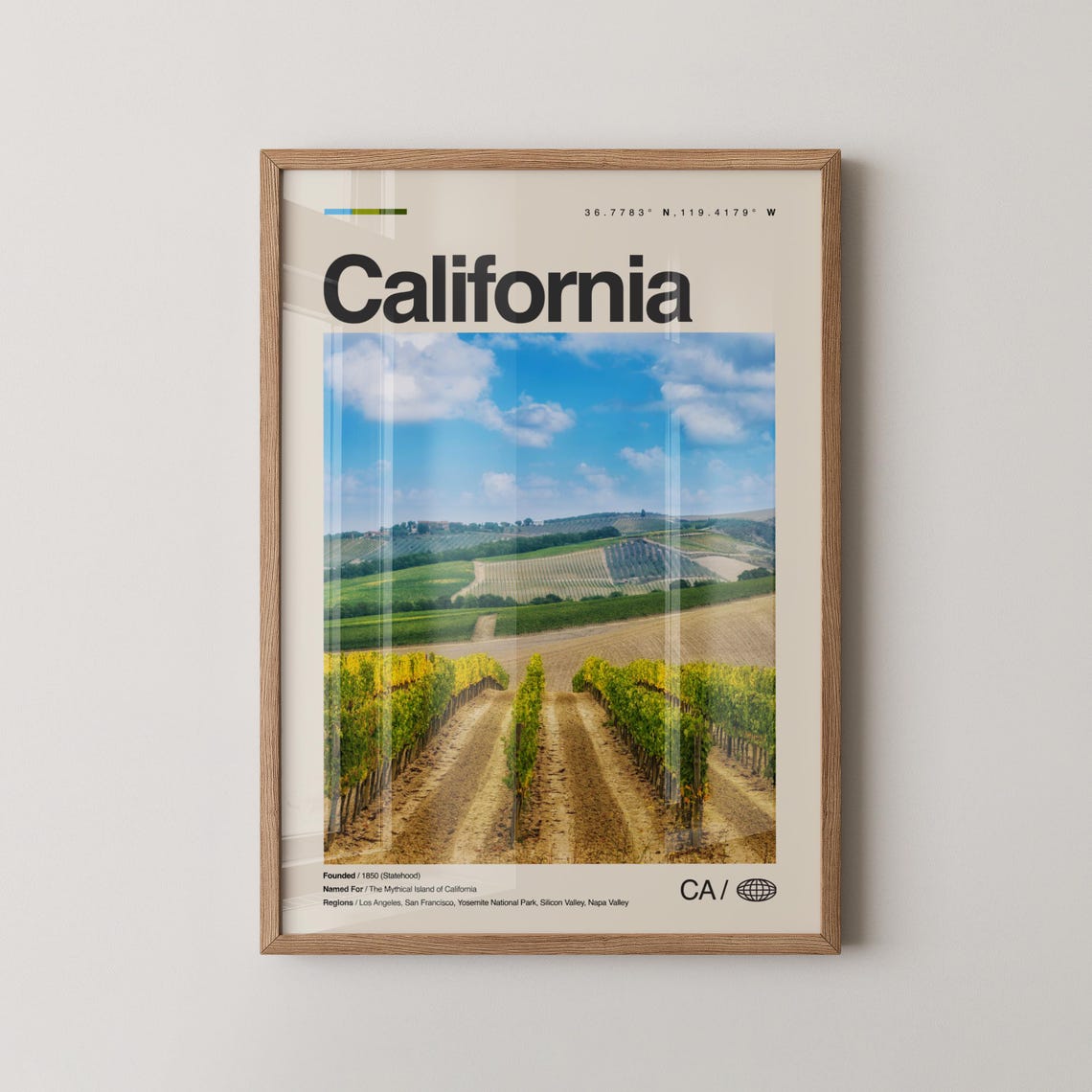 California Napa Style Vineyard Rows Sunny Hills Landscape Poster
