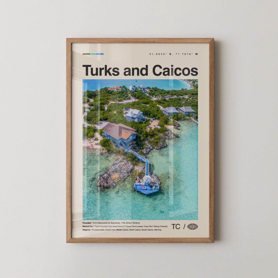 Turks and Caicos Aerial Island Beach Pier Photo Travel Poster