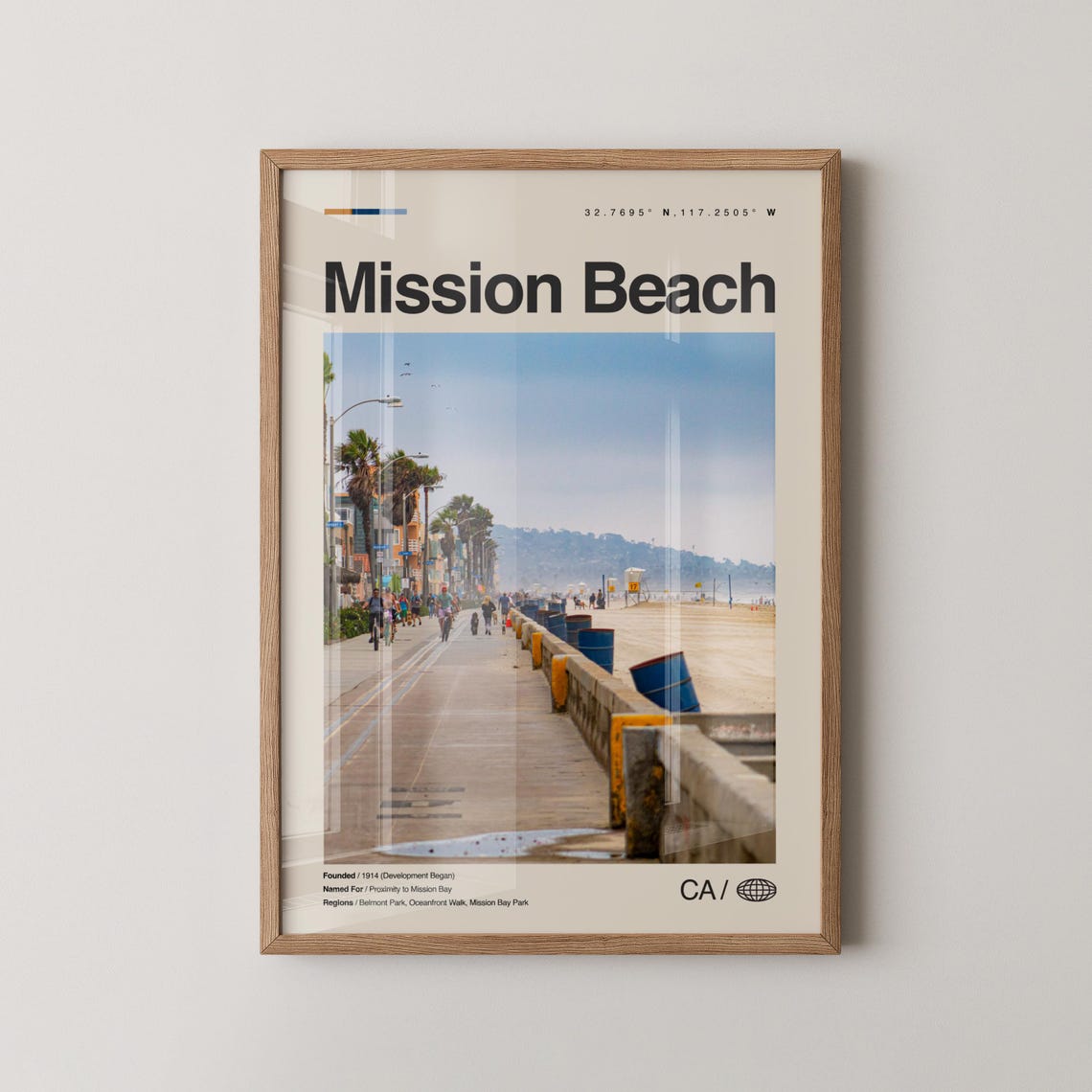 Mission Beach California Boardwalk Palm Trees City Photo Poster