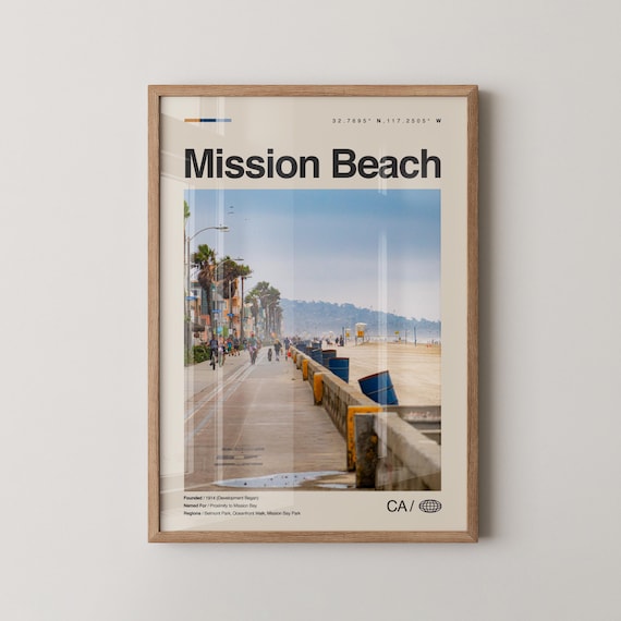 Mission Beach California Boardwalk Palm Trees City Photo Poster