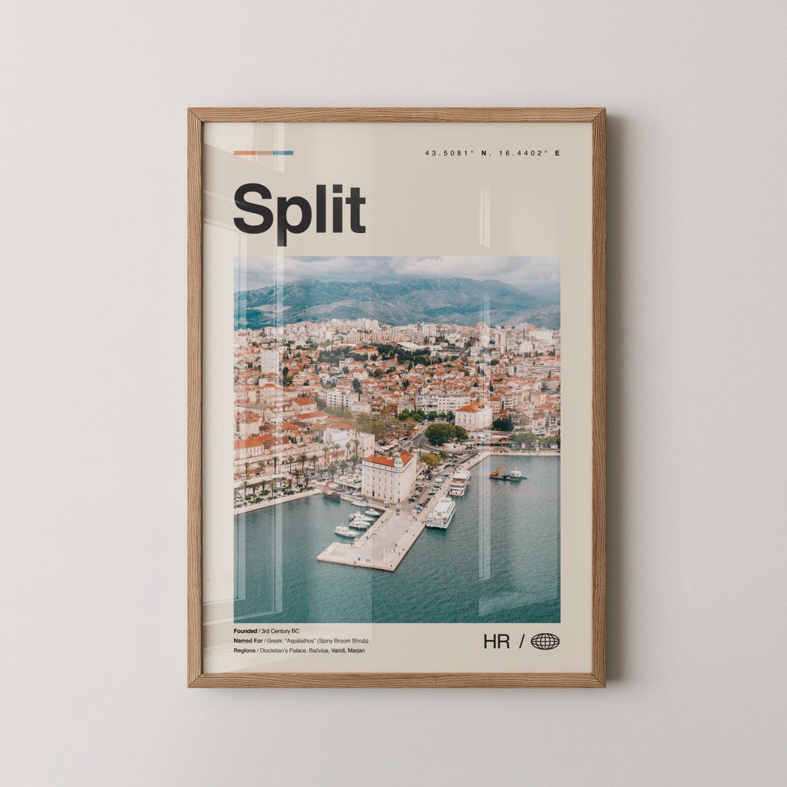 Split Croatia Adriatic Harbor Old Town Aerial Map Travel Poster