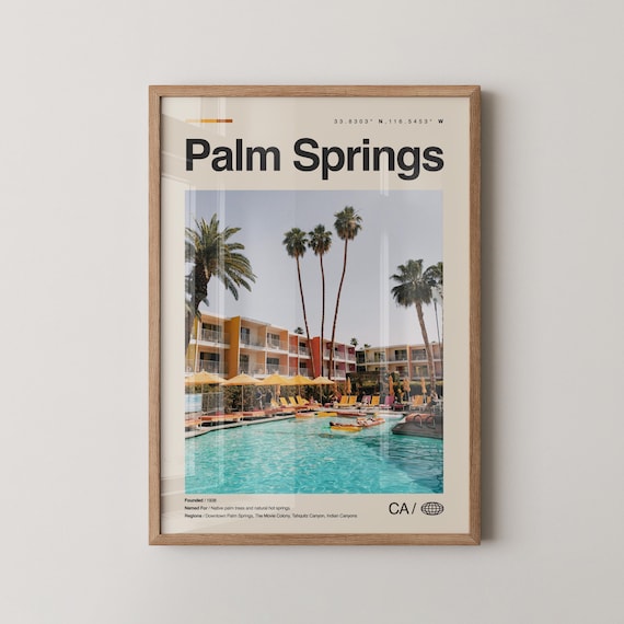 Palm Springs California Retro Travel Poster Desert Poolside Style