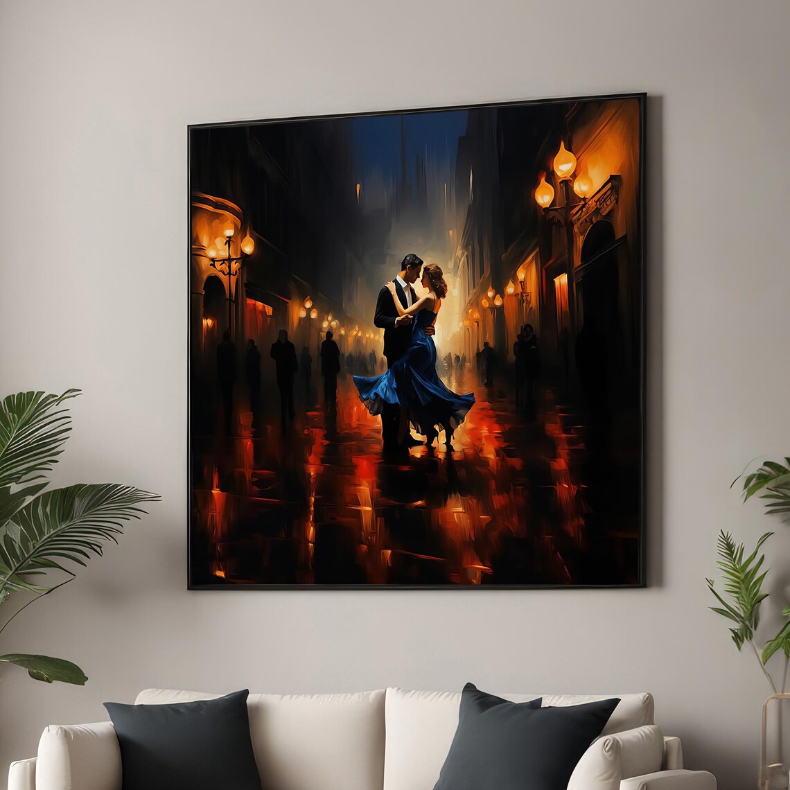 Romantic Night Dance, Elegant Couple City Scene