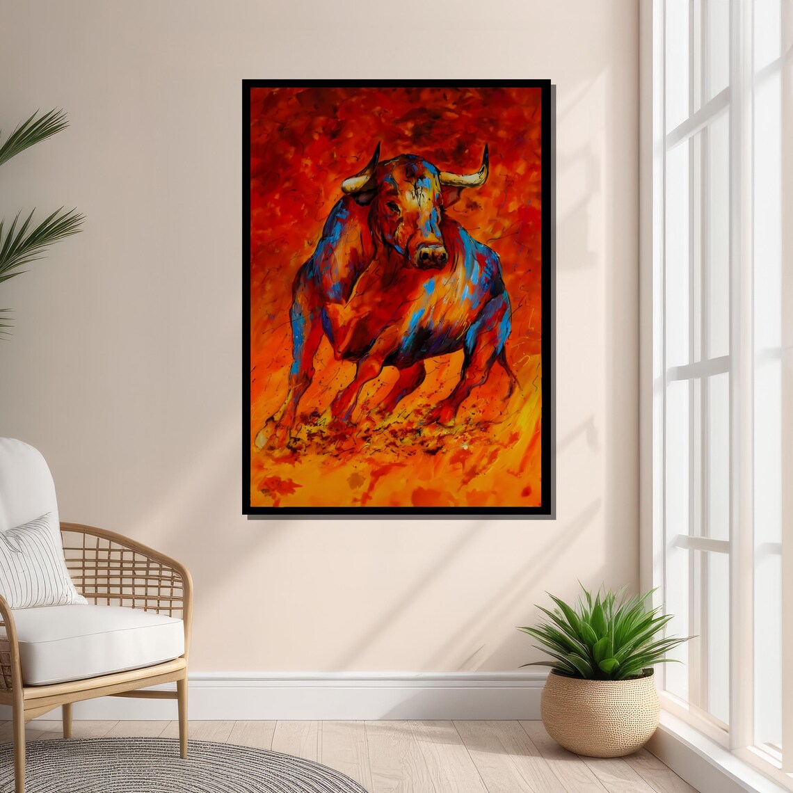 Fiery Bull Art Print, Bold Expressionist Animal - Image 2