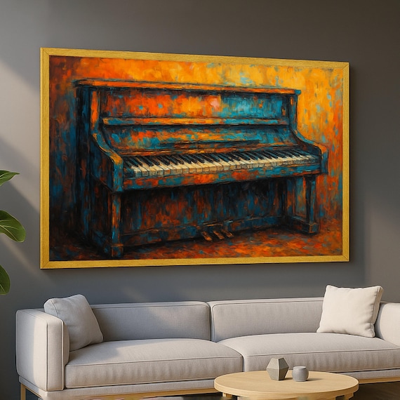 Vintage Upright Piano Painting, Abstract Music Decor