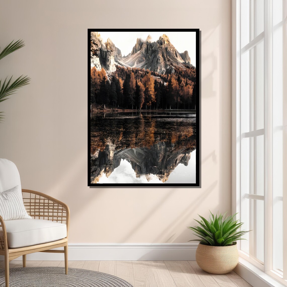 Serene Mountain Reflection, Autumn Forest Landscape - Image 4