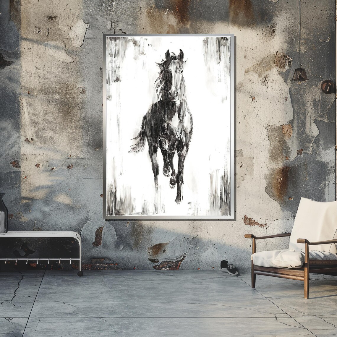 Black And White Horse Abstract, Dynamic Monochrome Art - Image 5