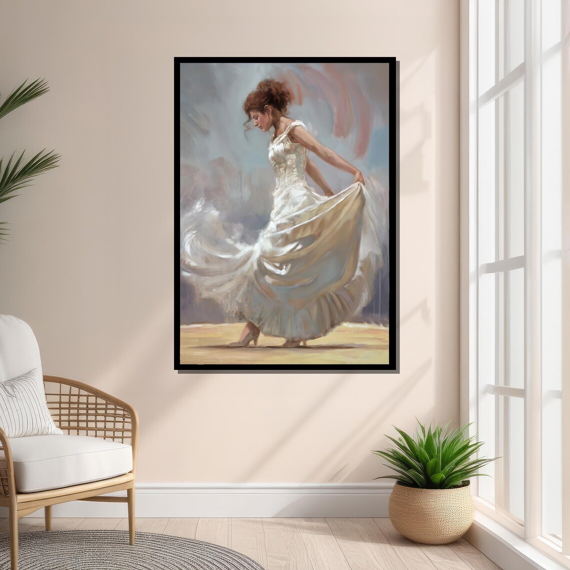 Elegant Woman In Flowing Dress, Impressionist Art Print - Image 3