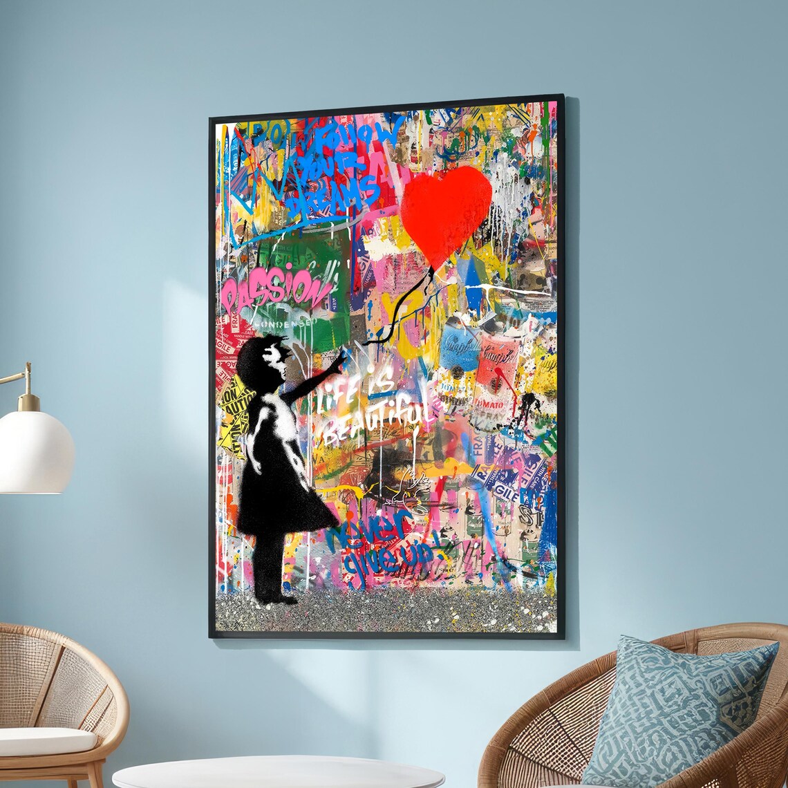 Reaching For Love Graffiti Art Print, Urban Pop