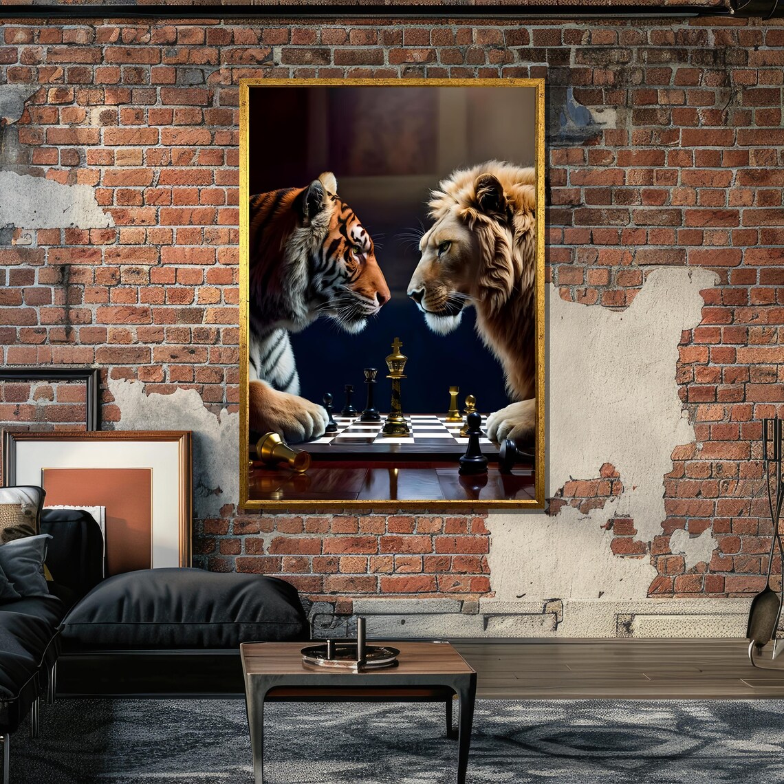 Tiger Vs Lion Chess Art Print, Dramatic Wildlife - Image 3