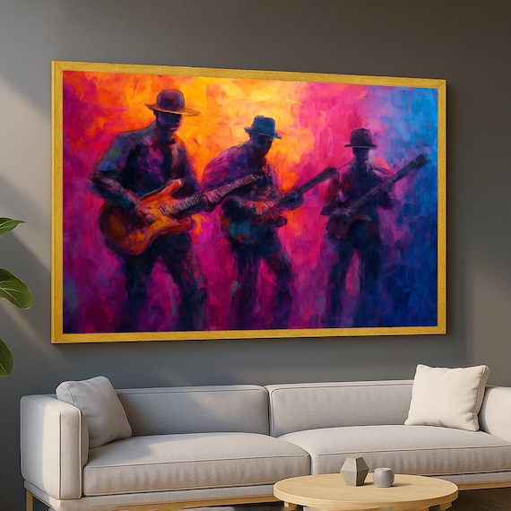 Vibrant Jazz Guitarists Abstract Painting Silhouette Music Poster