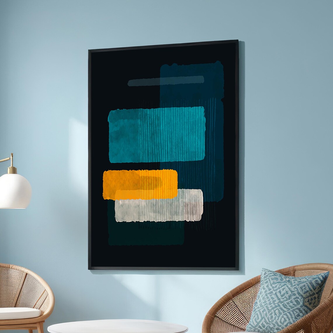 Abstract Teal Orange Minimalist Geometric Art Print
