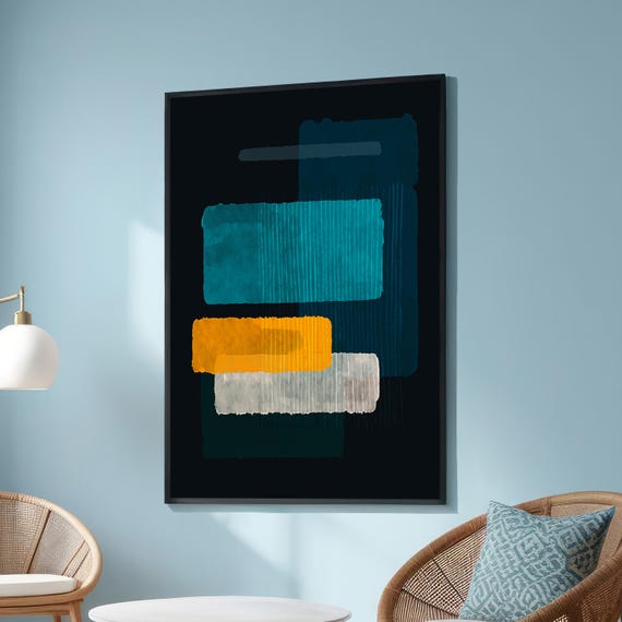 Abstract Teal Orange Minimalist Geometric Art Print