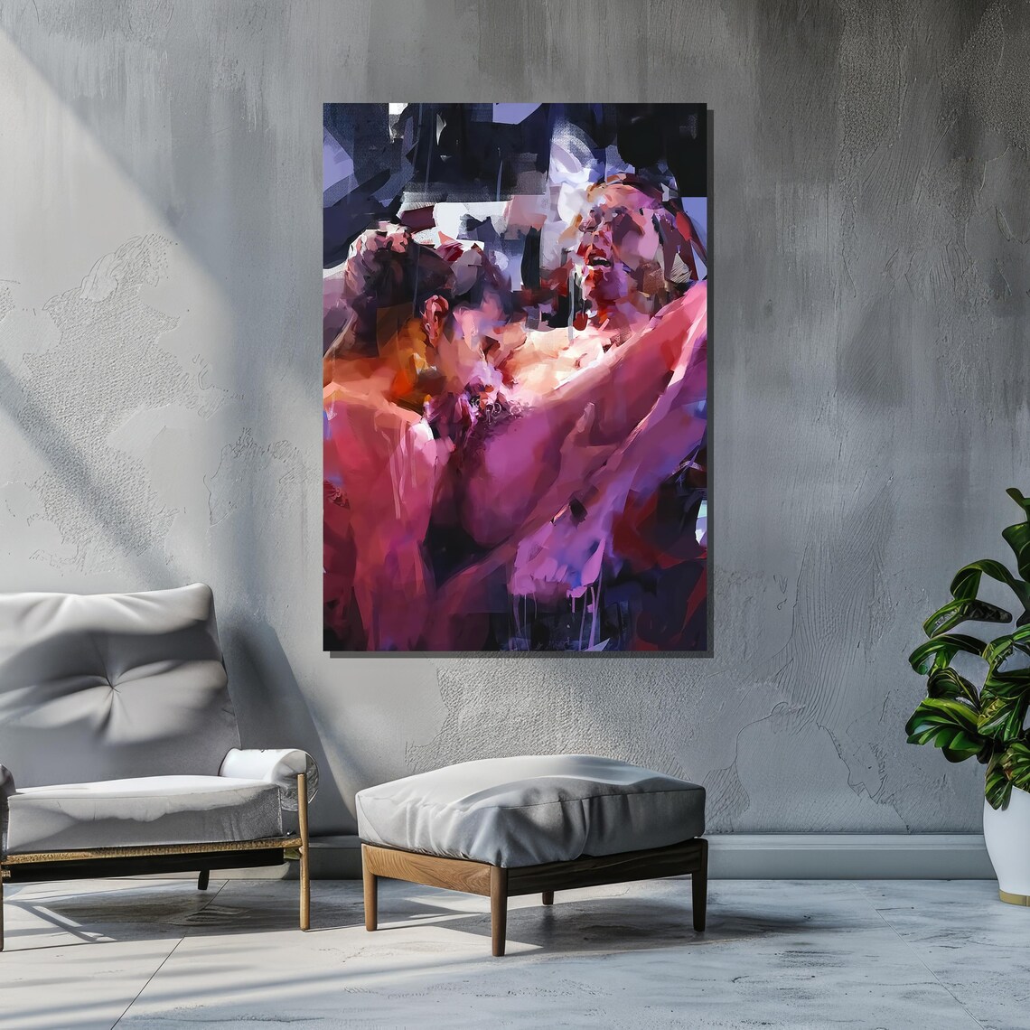 Abstract Intimate Couple, Expressionist Painting - Image 6