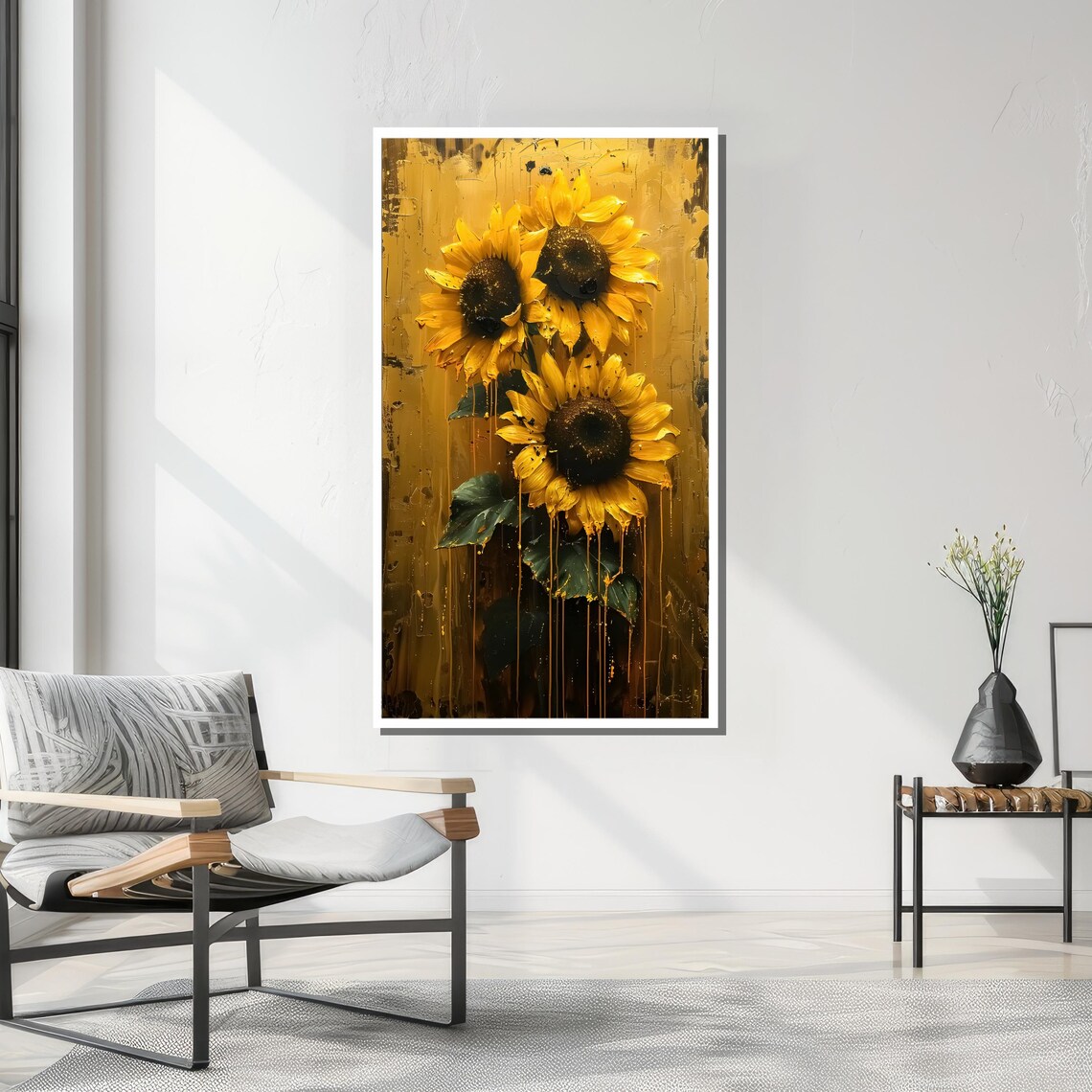 Sunflowers With Dripping Paint, Bold Floral Art Print - Image 3