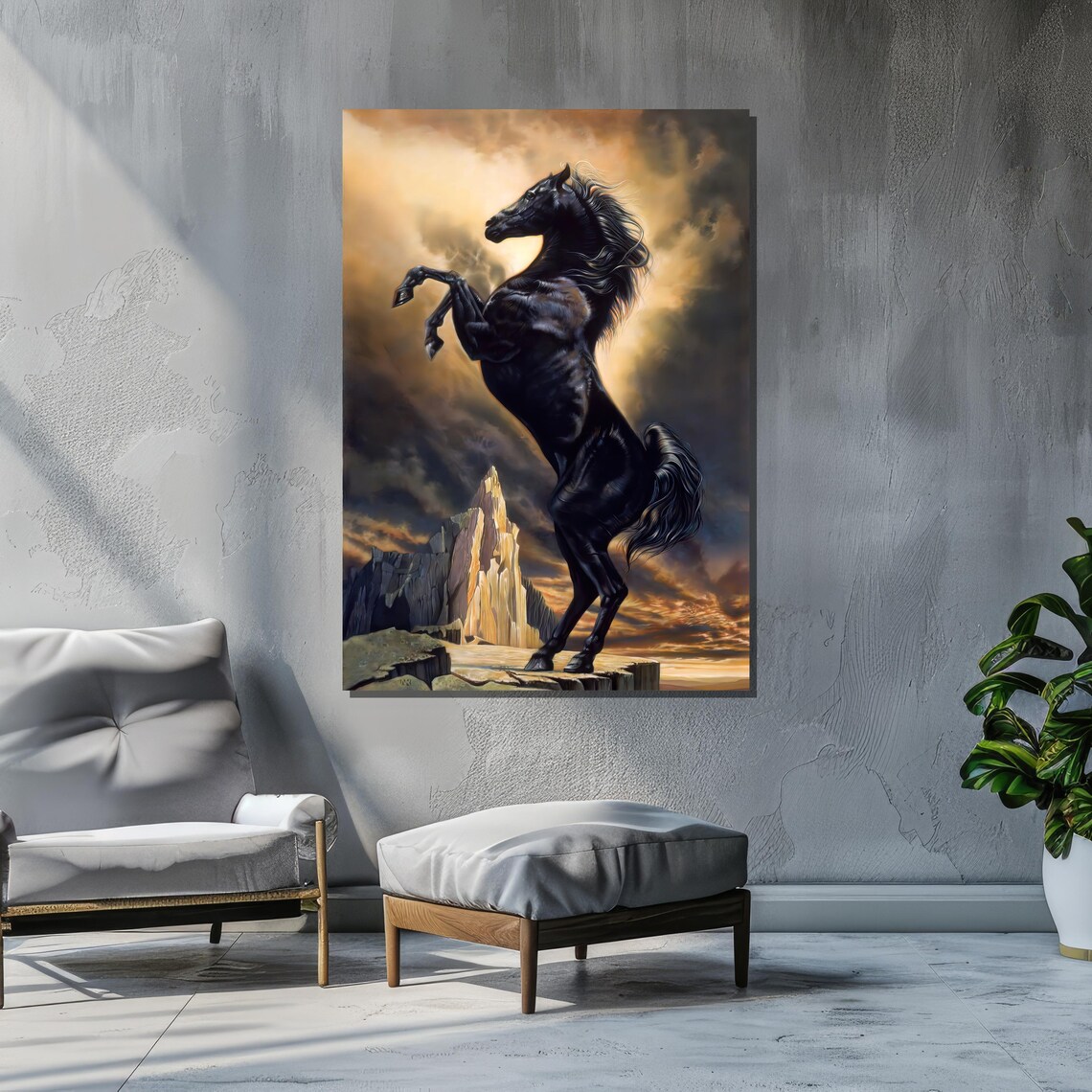Majestic Black Stallion, Fantasy Landscape Art Print - Image 5