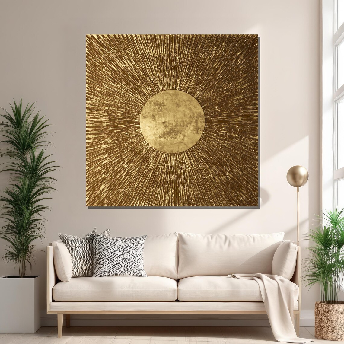 Golden Sunburst Abstract Art Print, Modern Luxury Decor - Image 2