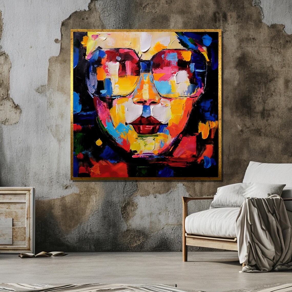 Vibrant Abstract Portrait With Sunglasses, Modern Wall Art - Image 5