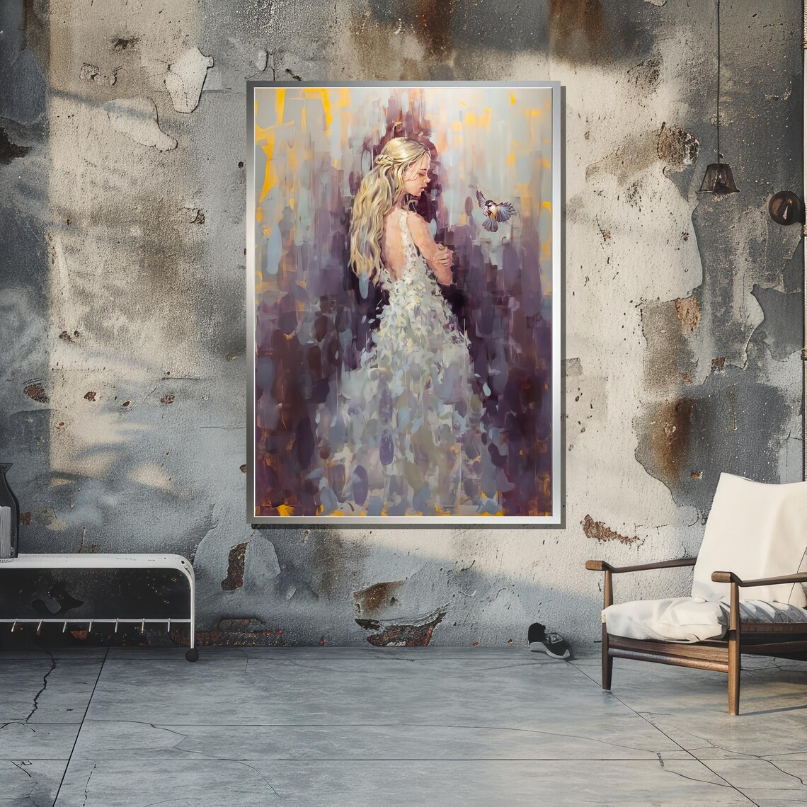 Woman And Bird Impressionist Painting, Dreamy Artwork - Image 6