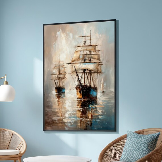 Vintage Tall Ship Painting Nautical Sailing Ship Ocean Art Poster
