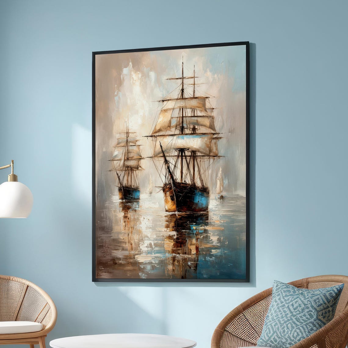 Vintage Tall Ship Painting Nautical Sailing Ship Ocean Art Poster