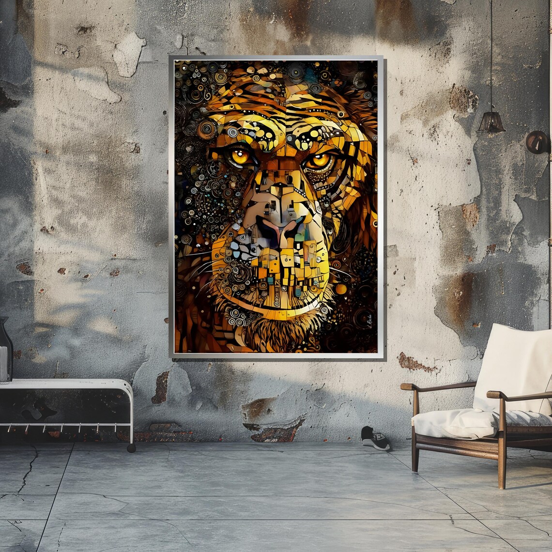 Abstract Geometric Lion, Modern Tribal Decor - Image 3