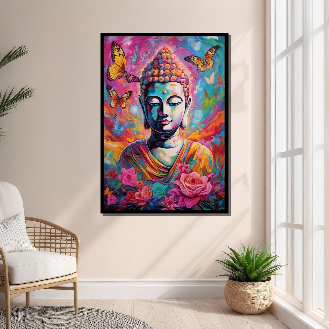 Colorful Buddha With Butterflies And Flowers, Psychedelic Art - Image 4