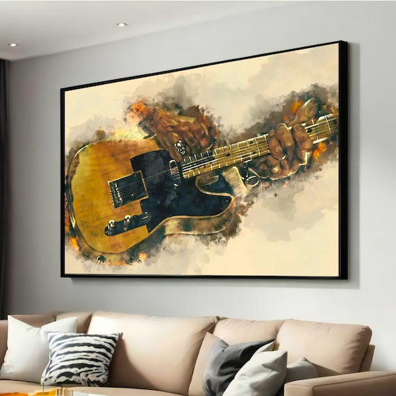 Rock Guitarist Grungy Watercolor Art Print