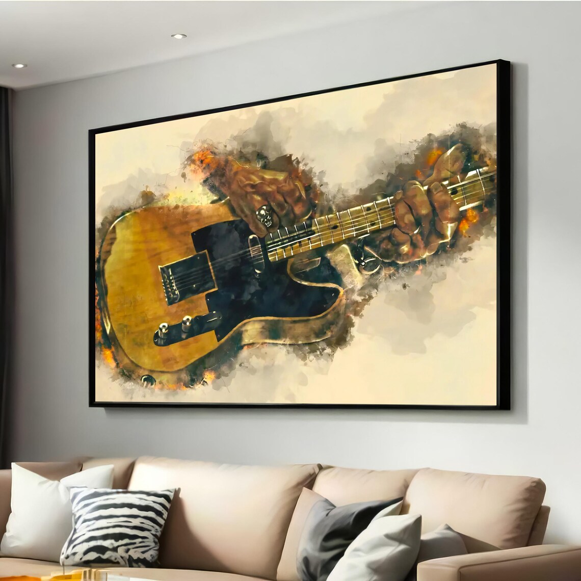 Rock Guitarist Grungy Watercolor Art Print