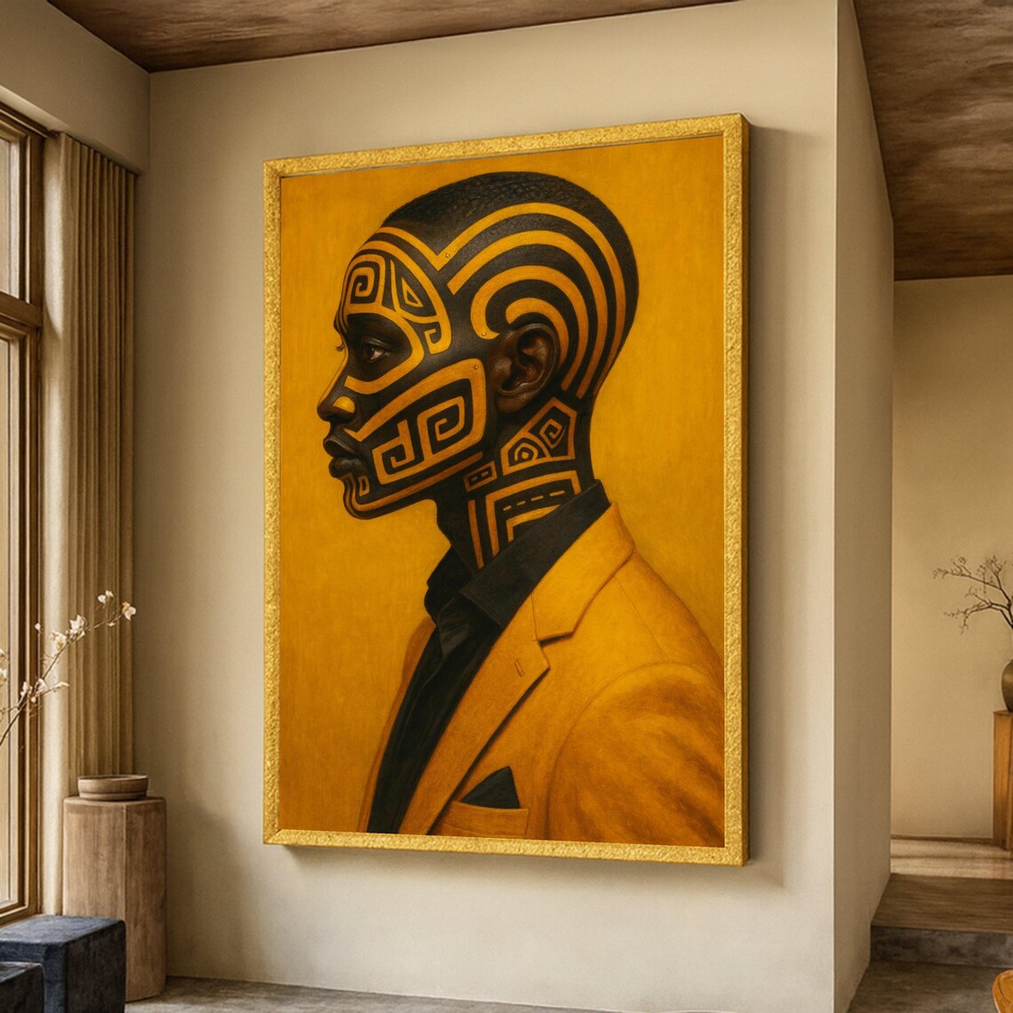 Bold Tribal Face Paint Art Print, Modern Ethnic Portrait