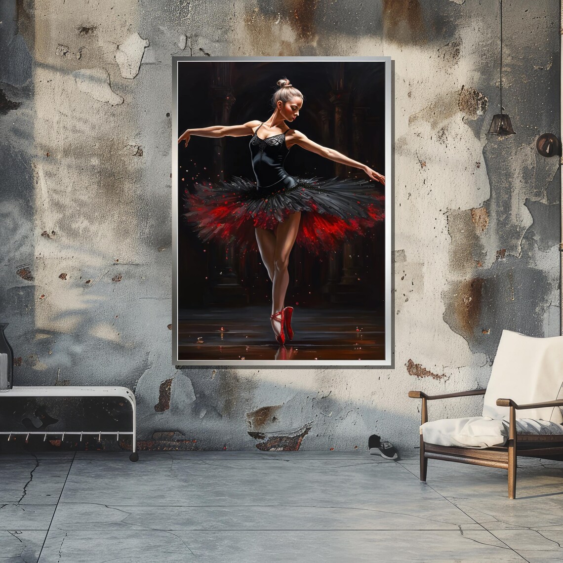 Elegant Ballerina in Black and Red Tutu, Ballet Art - Image 5